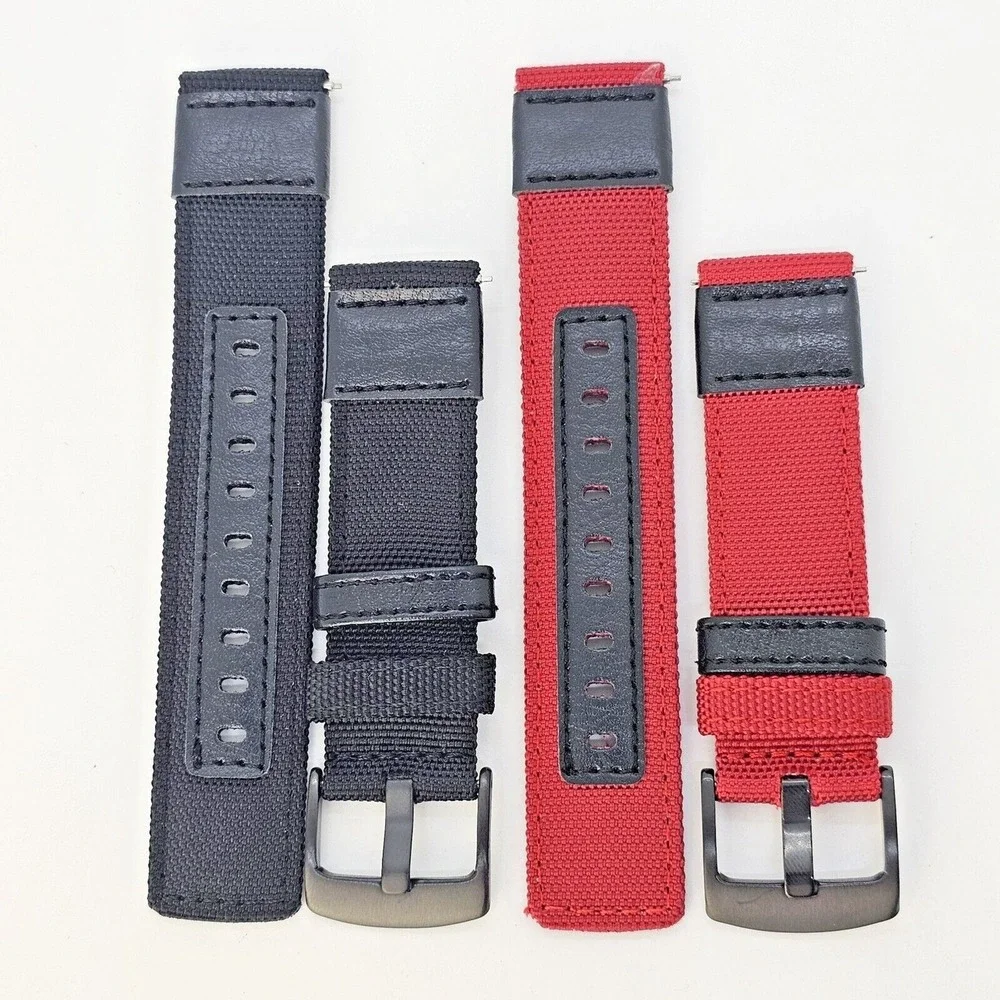 2X Premium Rugged Nylon Canvas Watch Strap Band Red Black Men 22MM Quick-Release